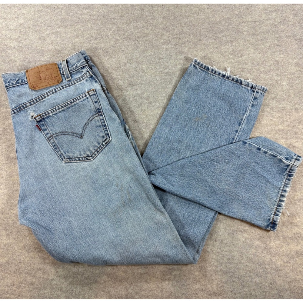 Levis 505 Regular Fit Straight Leg Light Wash Denim Jeans Mens 36x30 Vintage
